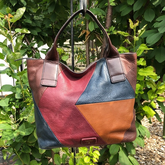 Fossil Bags Fossil Brown Color Block Leather Shoulder Bag Poshmark